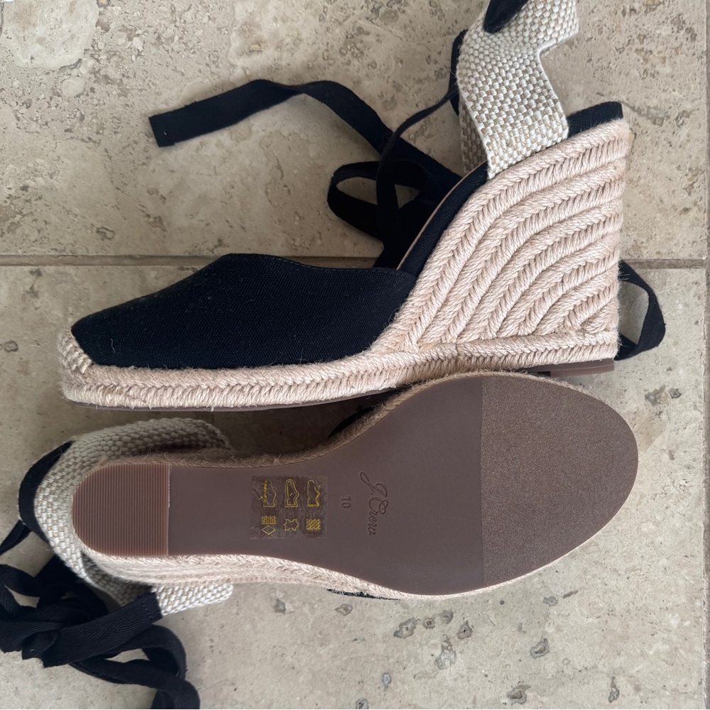 J. Crew Black and Cream Espadrille Wedges